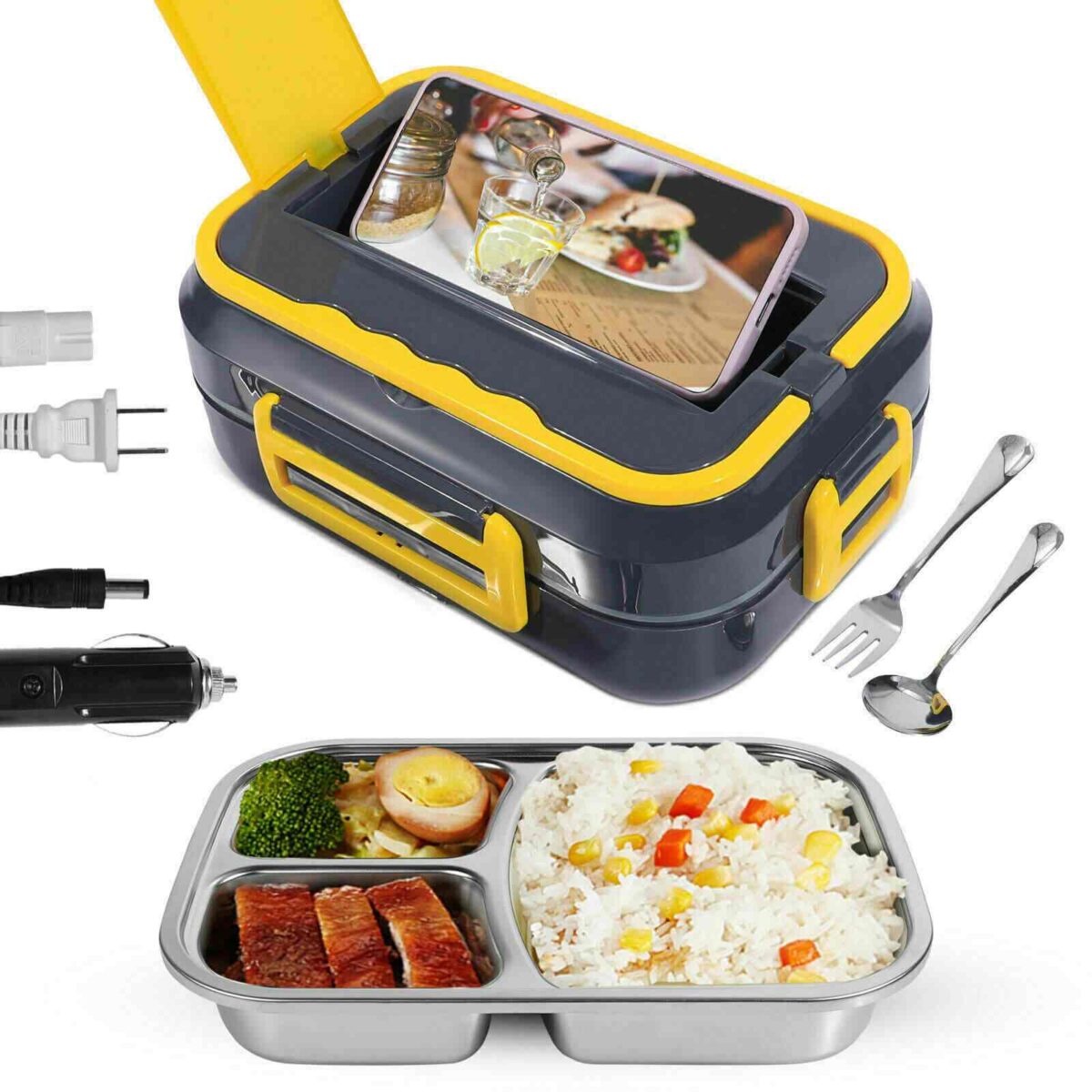 3 GRID PLATE HEATING ELECTRIC LUNCH BOX - Image 2