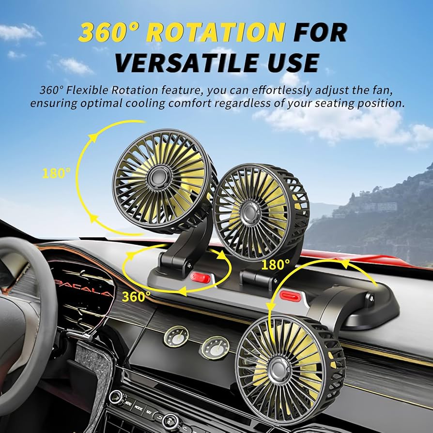 360 ADJUSTABLE 3 HEAD CAR ELECTRIC FAN - Image 2