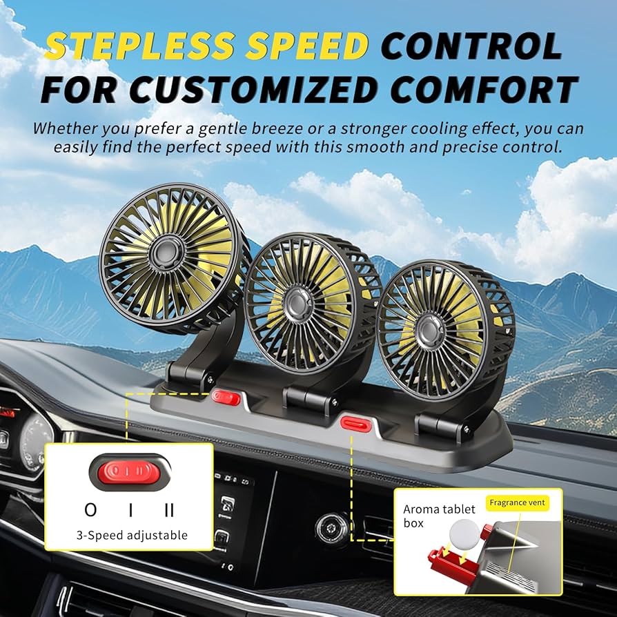 360 ADJUSTABLE 3 HEAD CAR ELECTRIC FAN - Image 3
