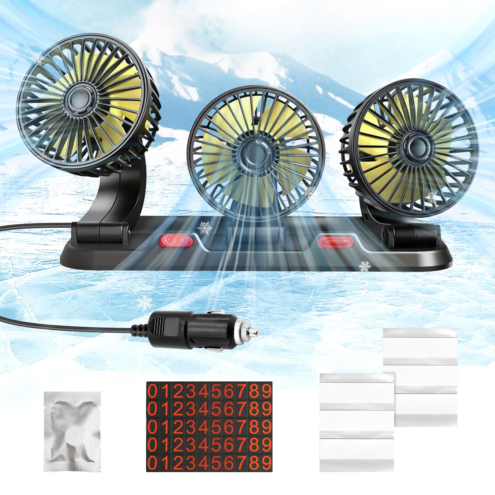 360 ADJUSTABLE 3 HEAD CAR ELECTRIC FAN - Image 4